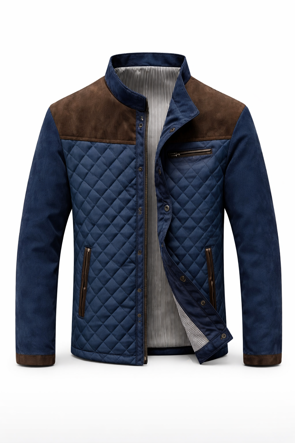 Quiltad Heritage-jacka – Marinblå/Brun